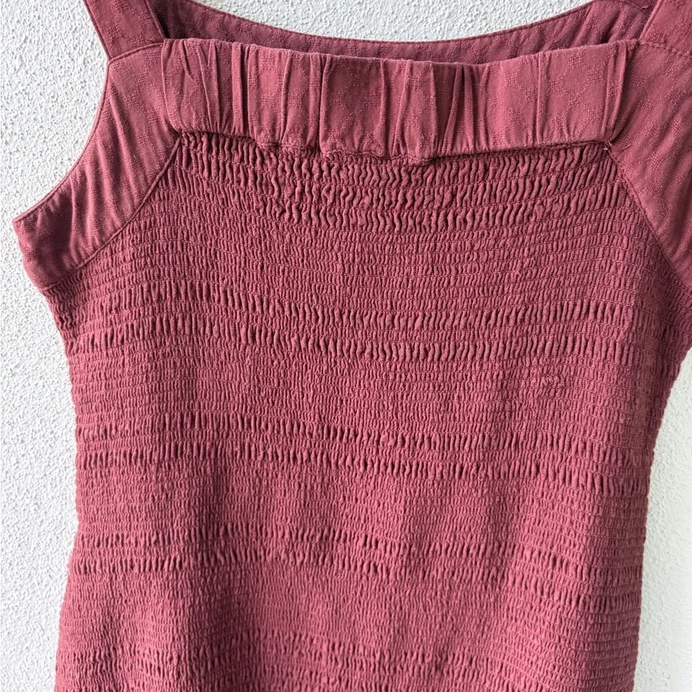 Anthropologie Escondido‎ Smocked Drop Waist Wine Dress XS Square Neck